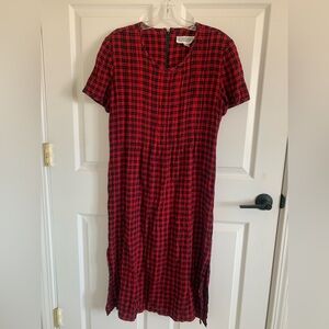 Vintage Jessica Howard Red and Black Plaid Short Sleeve Dress 14 Side splits
